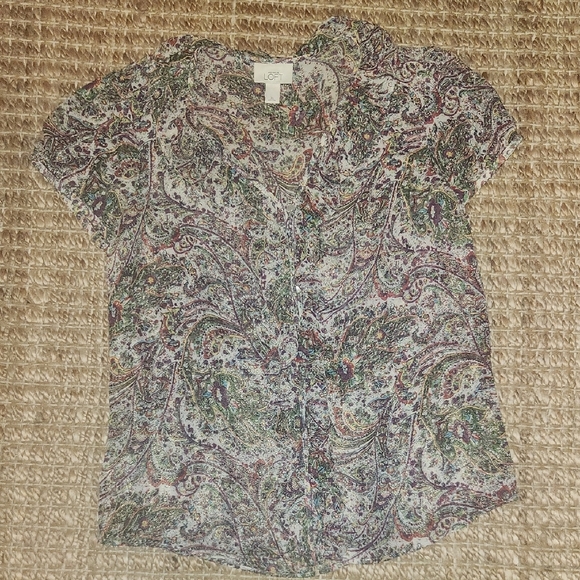 LOFT Tops - LOFT Paisley Button Down Shirt - Green and Purple